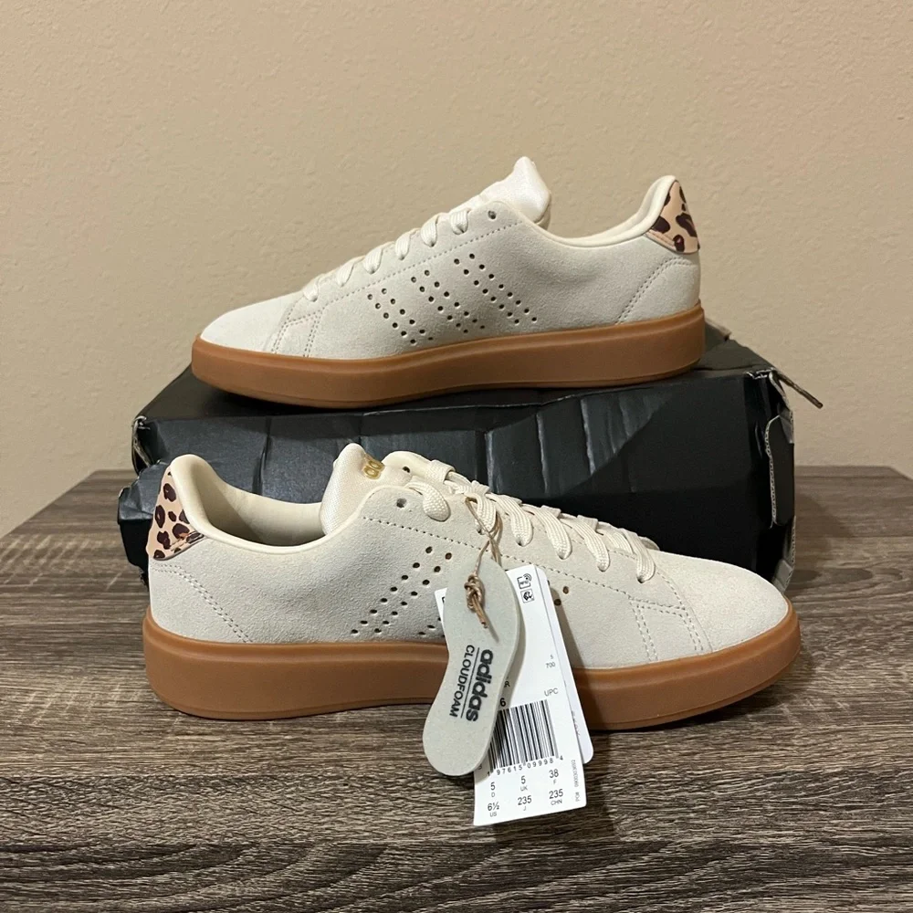 NWT Adidas CloudFoam Cream & Leopard Sneakers - Picture 2 of 6